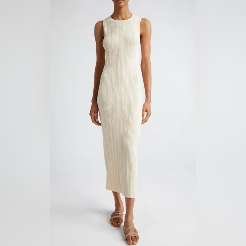 & Other Stories Cream Ribbed Midi Dress